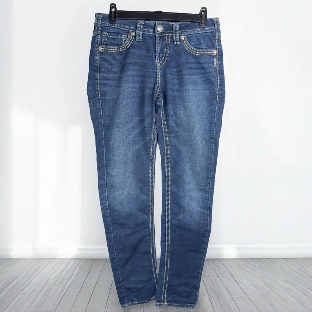 Silver Jeans Womens Dark Blue Contrast Stitched Skinny Pants Size W28/L31 - Picture 2 of 12
